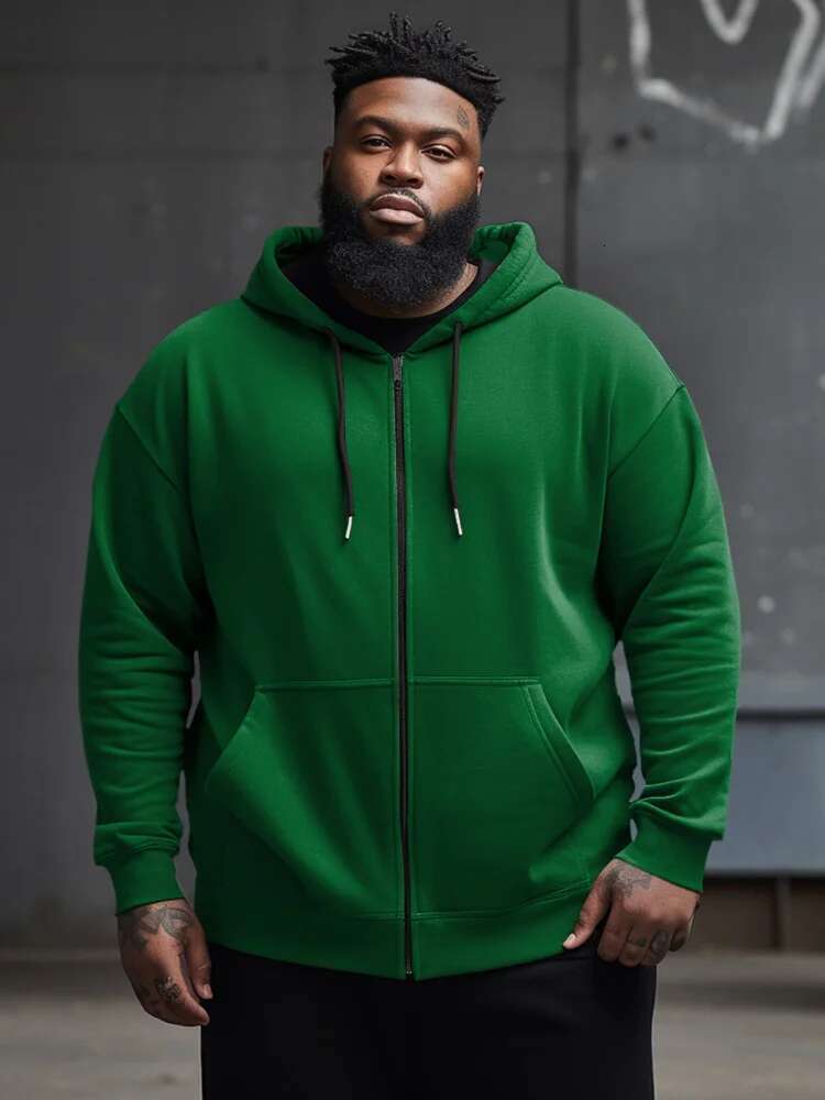 ZOOY (L-9XL) Men's Plus Size Personality Multicolor Solid Color Casual Color-Blocked Zip-Up Hoodie Jacket