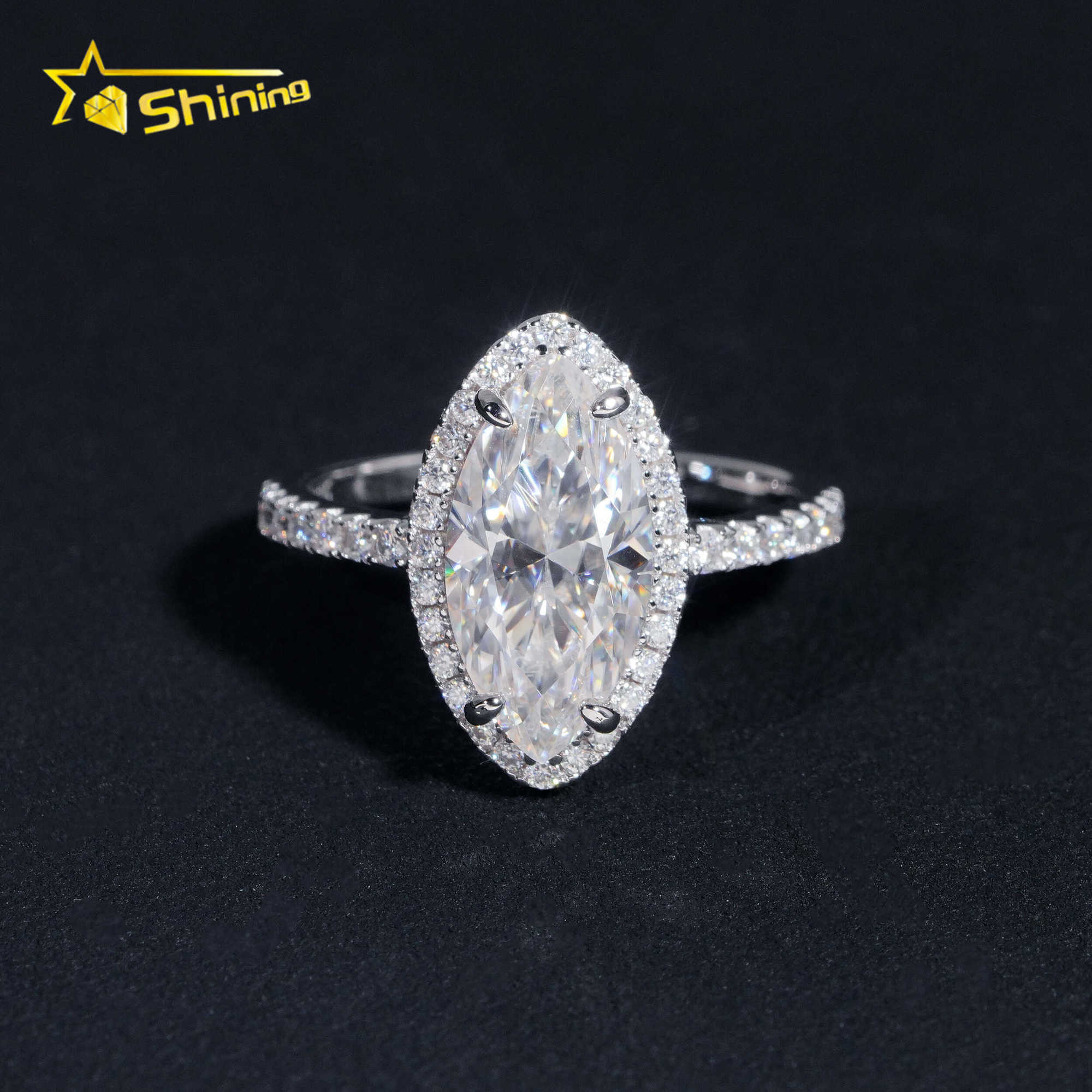 3.4CT Wedding Jewelry Luxury women Wedding Ring Pass Diamond Tester 925 Sterling Silver Marquise Cut Moissanite Engagement Ring