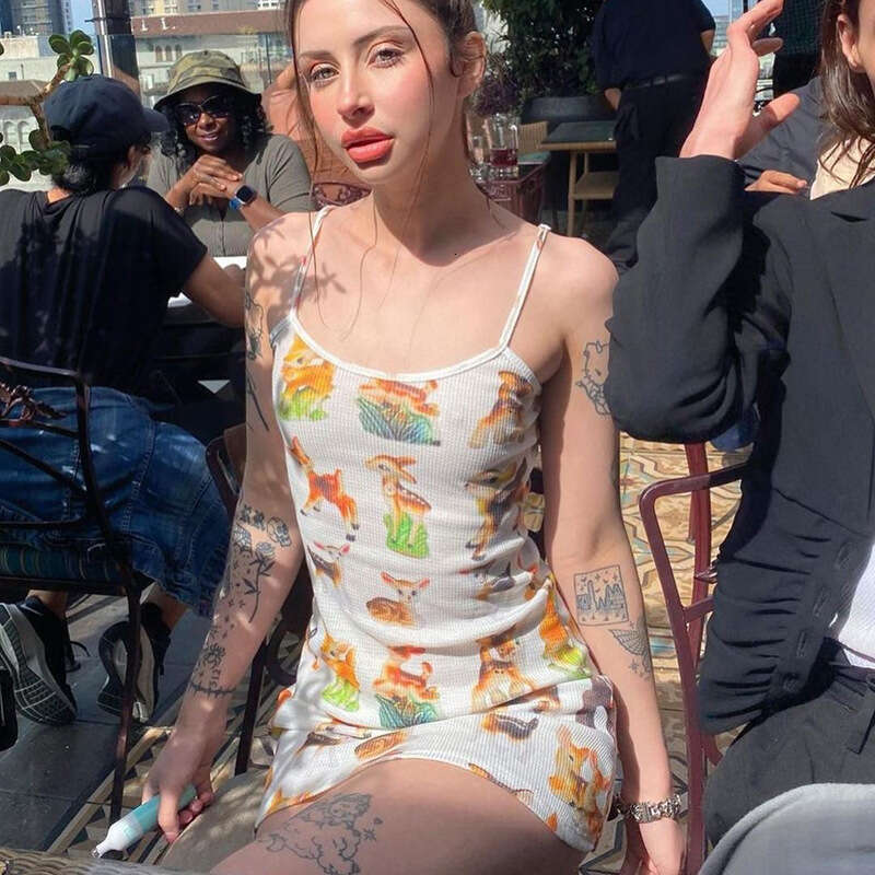 New European American women's fashion, sexy and sexy, pure desire suspender, hip bag skirt, print, 2025 new casual versatile fashion clothing