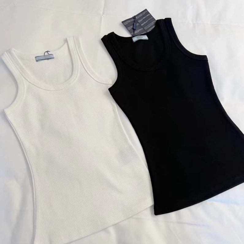 Fashion Knitted Thread Tops Elastic Slim Base Strap Tanks Casual Cotton Letter Sleeveless Shirt Summer New Metal Logo Vest