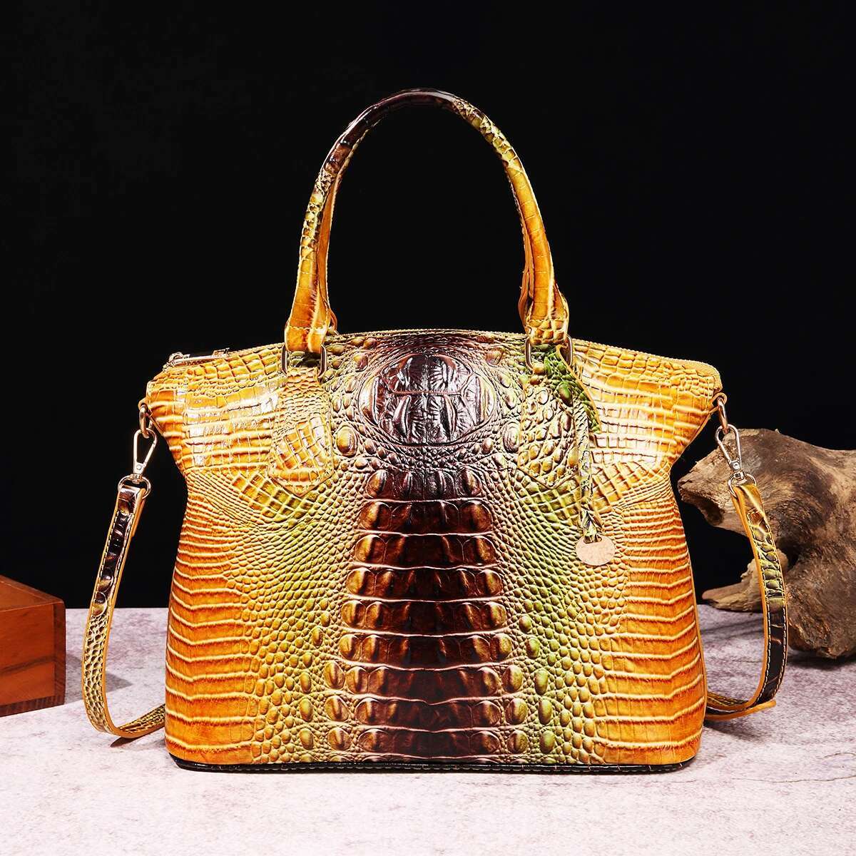 Ombre Crocodile Emed Handbag Classic Style Crossbody Bag Women's Leather Satchel Purse