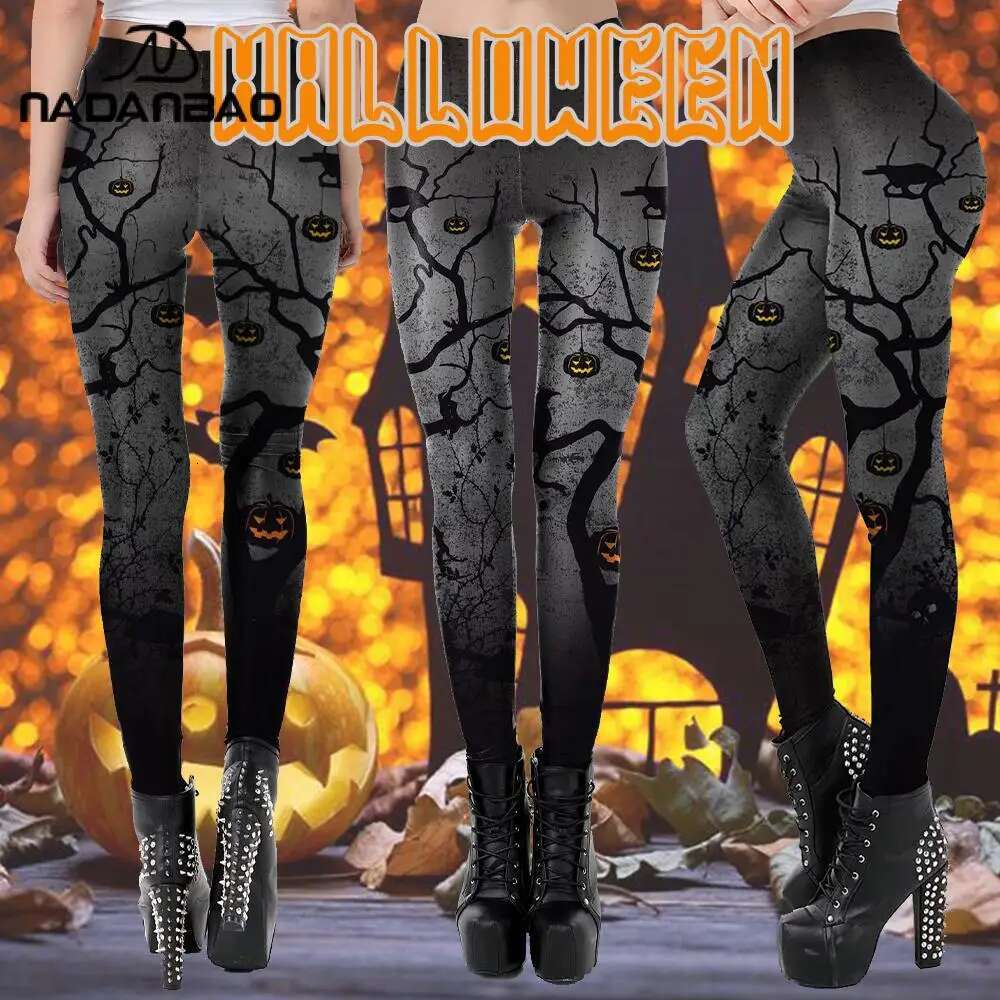 NADAO Halloween Puin Fashion Leggings Dark Crow Night Fiess Clothing For Women Legging High Waist Ankle Pants
