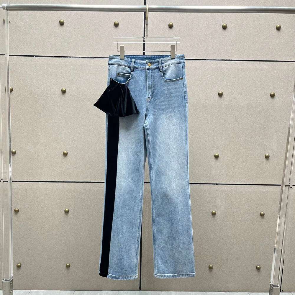 Veet Webbing Splicing Women's Straight Pants Y2k Vintage Washed Commuter Cotton High Waist Jeans 2025 Early Spring New