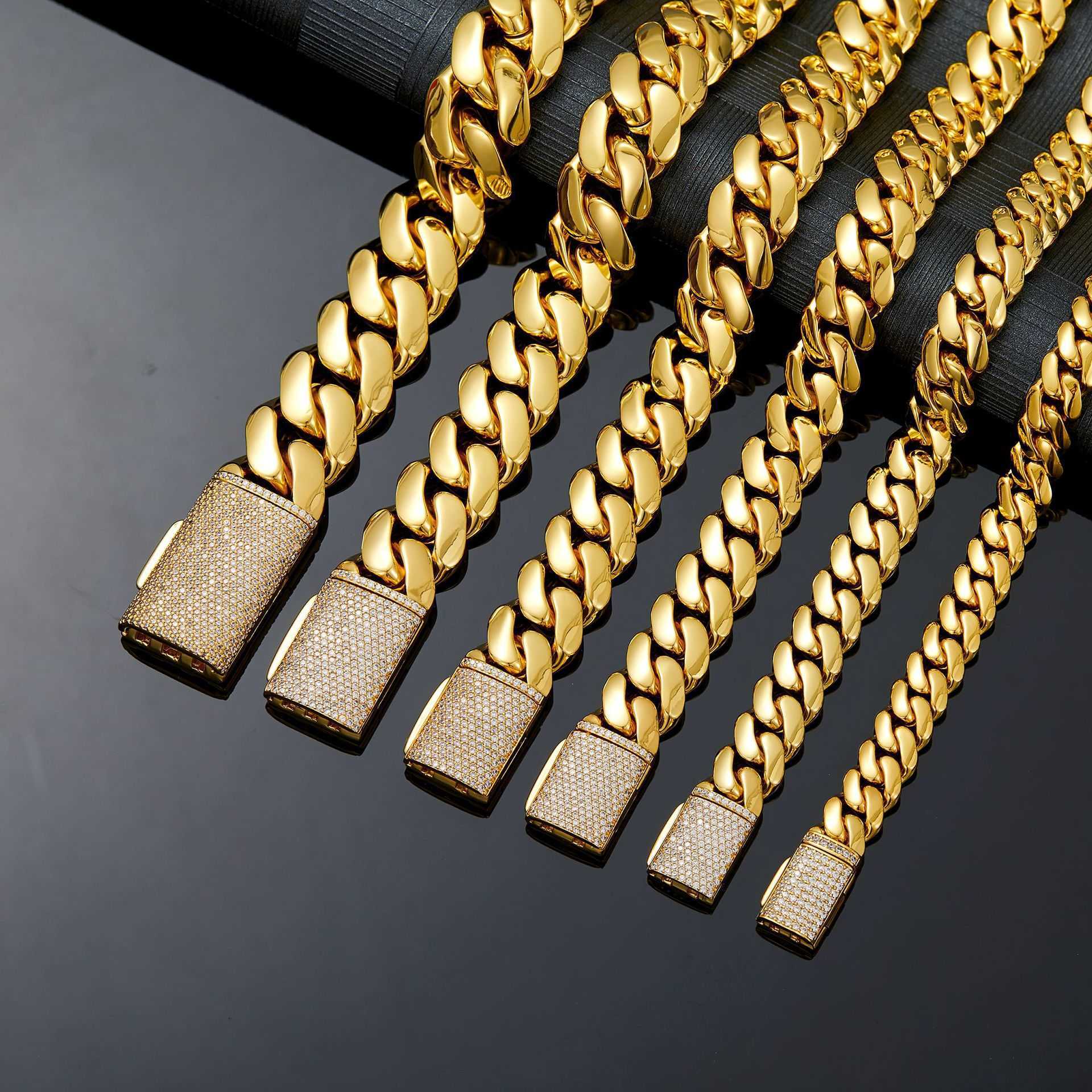 14mm-22mm Wide Chunky Hip Hop Bling Iced Out moissanite Bold Polishing Gold Miami Cuban Link Chain Bracelets for Men Rapper Jewelry