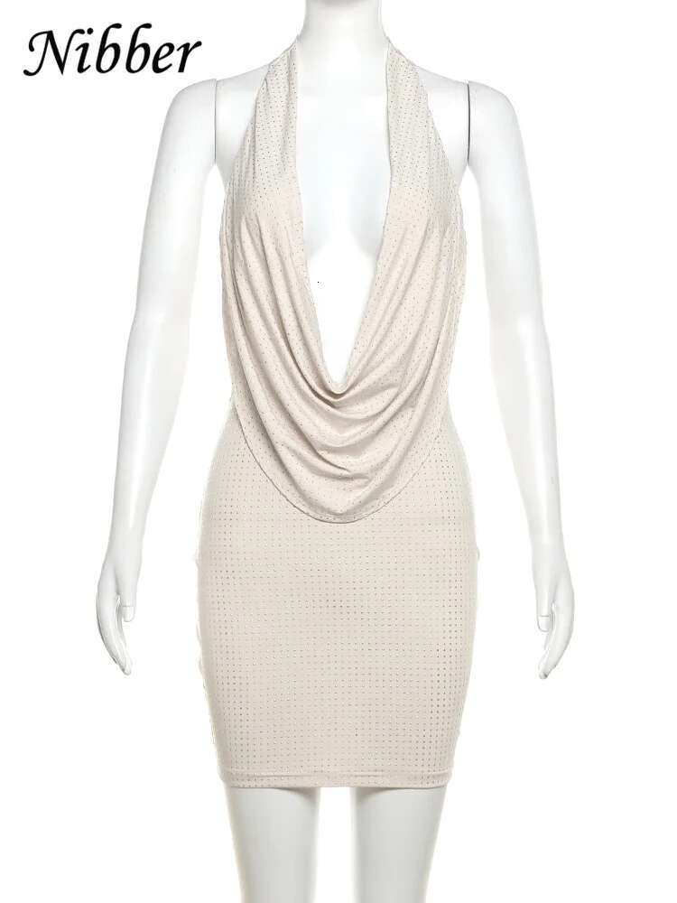 Nibber Dia Pasted Solid Color Mini Dress Women Fashion Deep V-Neck Strapless Dresses Female Trend Streetwear Clothing