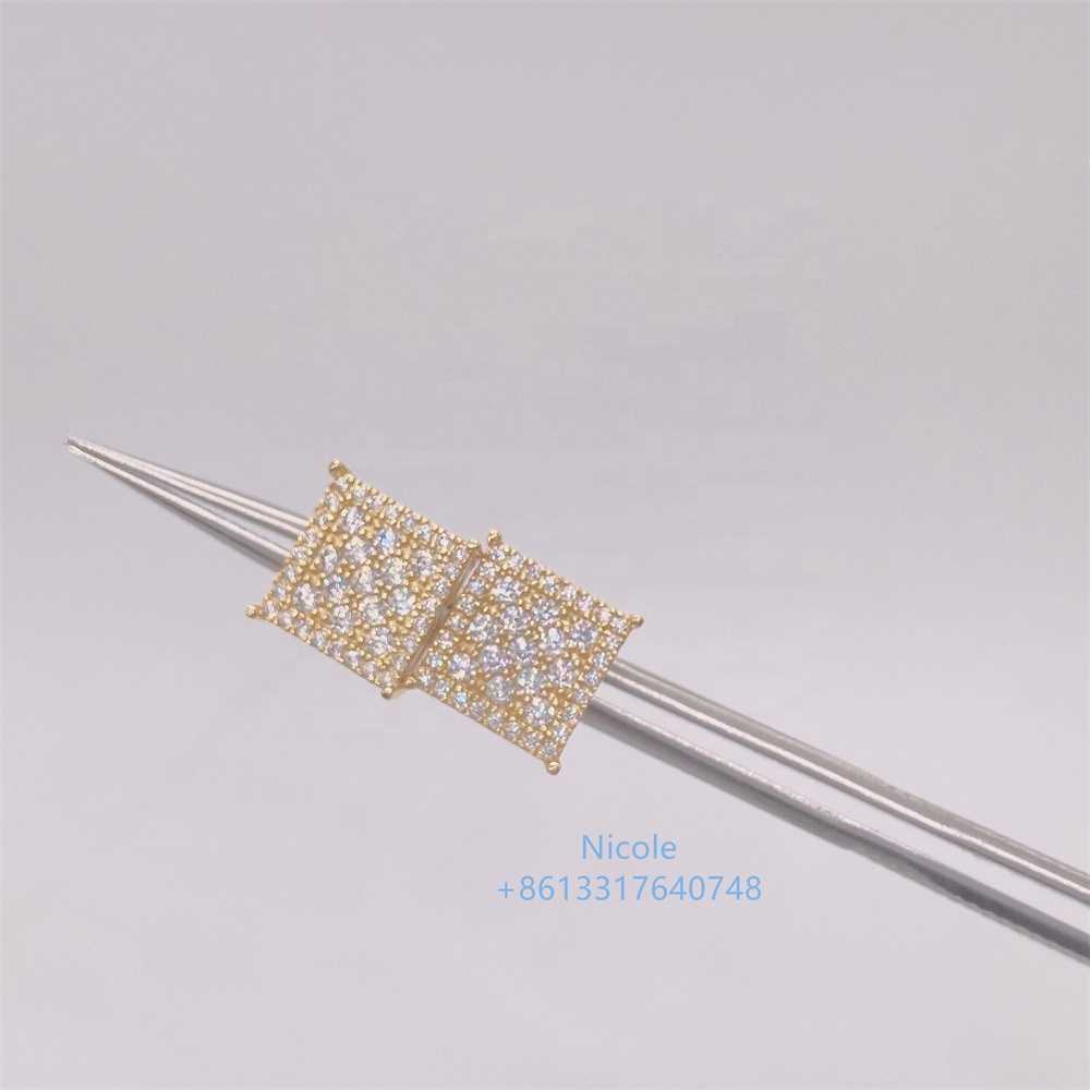 Men jewelry iced out pass diamond tester moissanite new style silver screw back square stud earrings