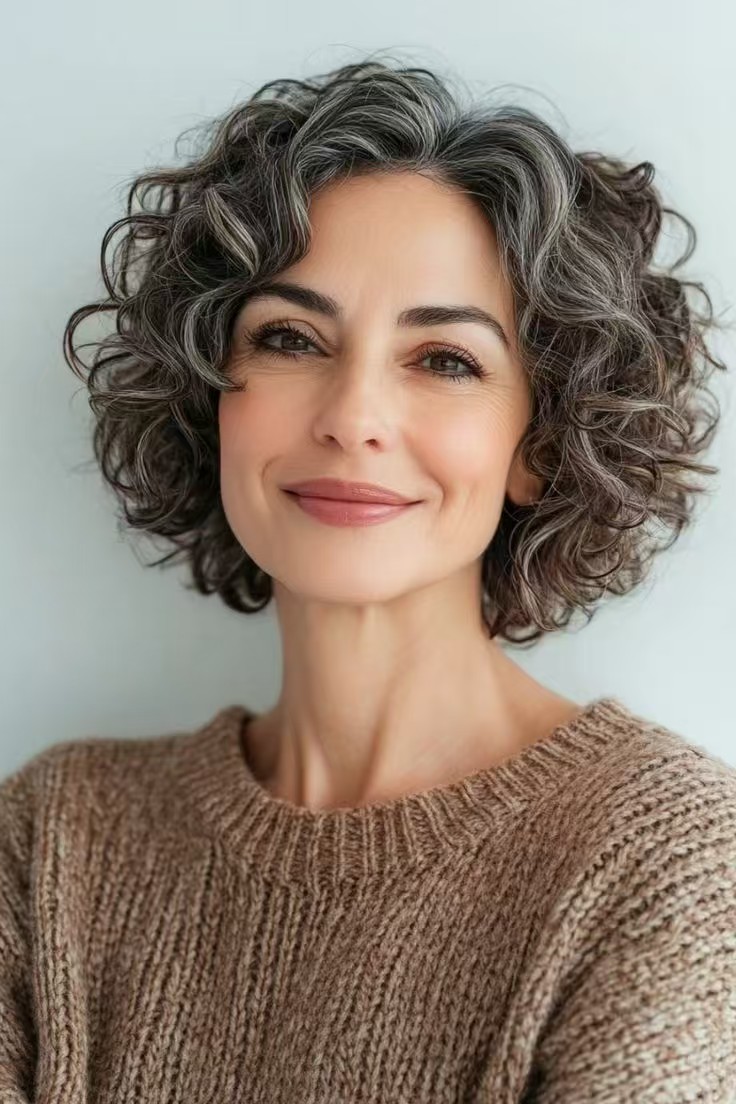 Salt and pepper curly bob Gray wigs human hair grey lace front wig