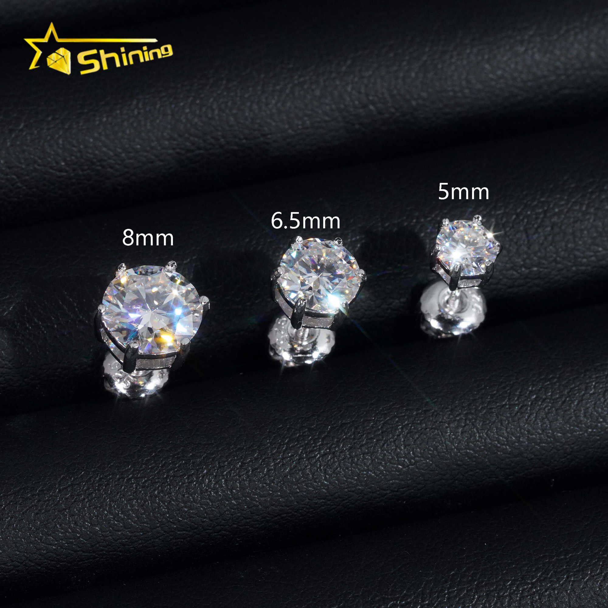 Fine Jewelry Hot Sale 6prongs Stud Earrings 925 Sterling Silver Screw Back Moissanite Diamond Hip Hop Stud Earrings