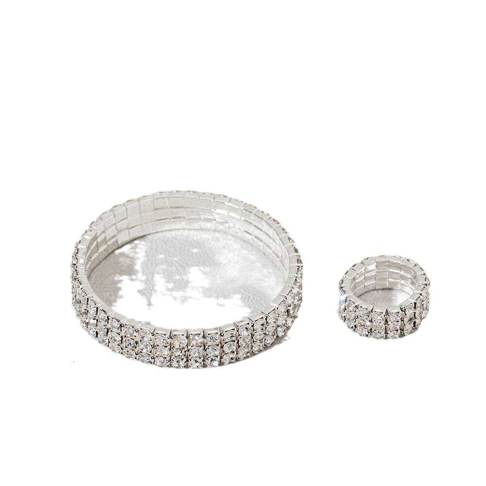 Hot sale Designer bracelet ring set Cross border European and American fashion elastic rhinestone bracelet elastic ring luxury jewelry Wedding designe