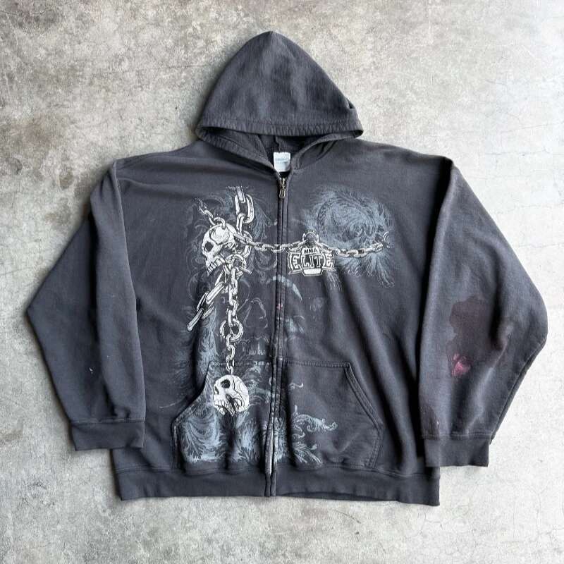 American New Haruku Gothic Vintage Oversized Skull Print Hoodie Women Y2K High Street Hiphop Popular Casual Sweater Sweatshirt