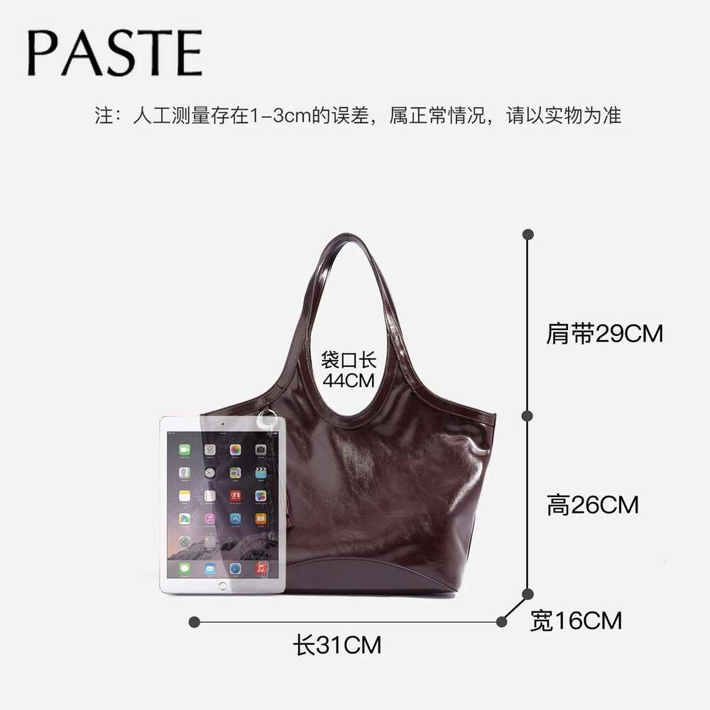 New Retro Style Large Sector Tote Glossy Resistant To Dirt Cow Leather Women Handbag Simple Commuter Shoulder Bag