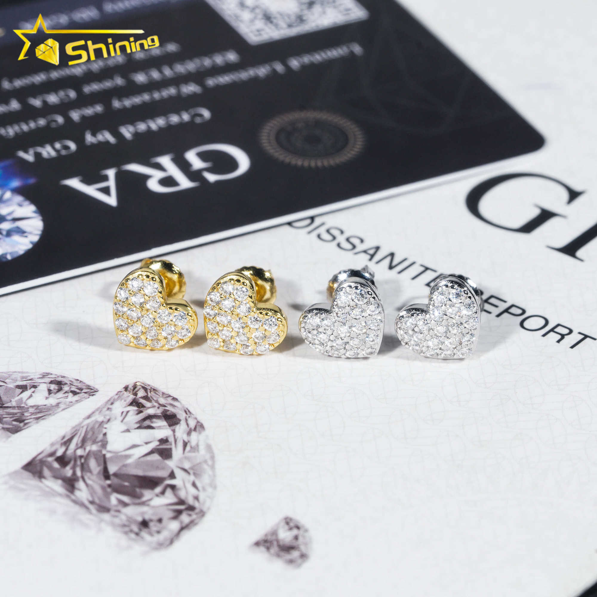 Fine Jewelry 925 Sterling Silver Gold Plated Iced Out VVS Diamond Moissanite Stud Earrings Dropshipping