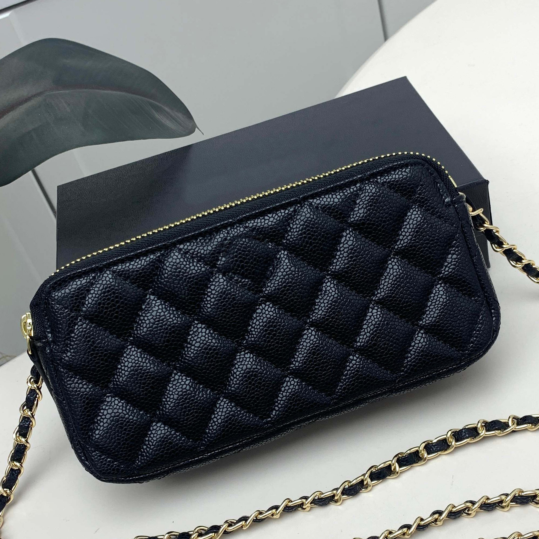 new chain wallet luxury designer soft genuine leather wallets golden hardware zipper closure cardholder credit card slots purse women casual shopping clutch bag