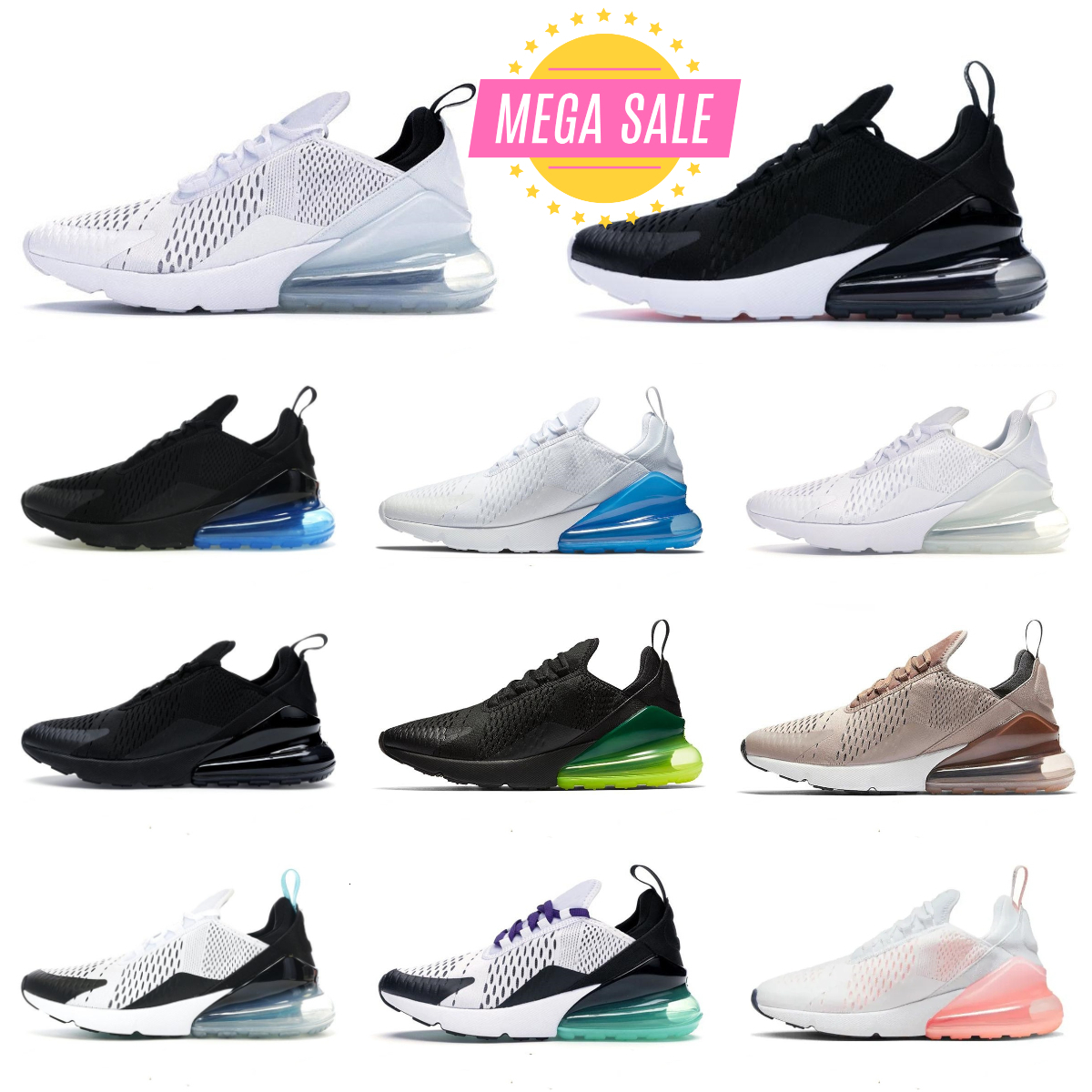 Trainers 270 React 270s Mens Running Shoes Triple White Black University Red Light Soft Pink Night Maroon Cactus Jack UNC Medium Olive USA Women Brand Sports Sneakers