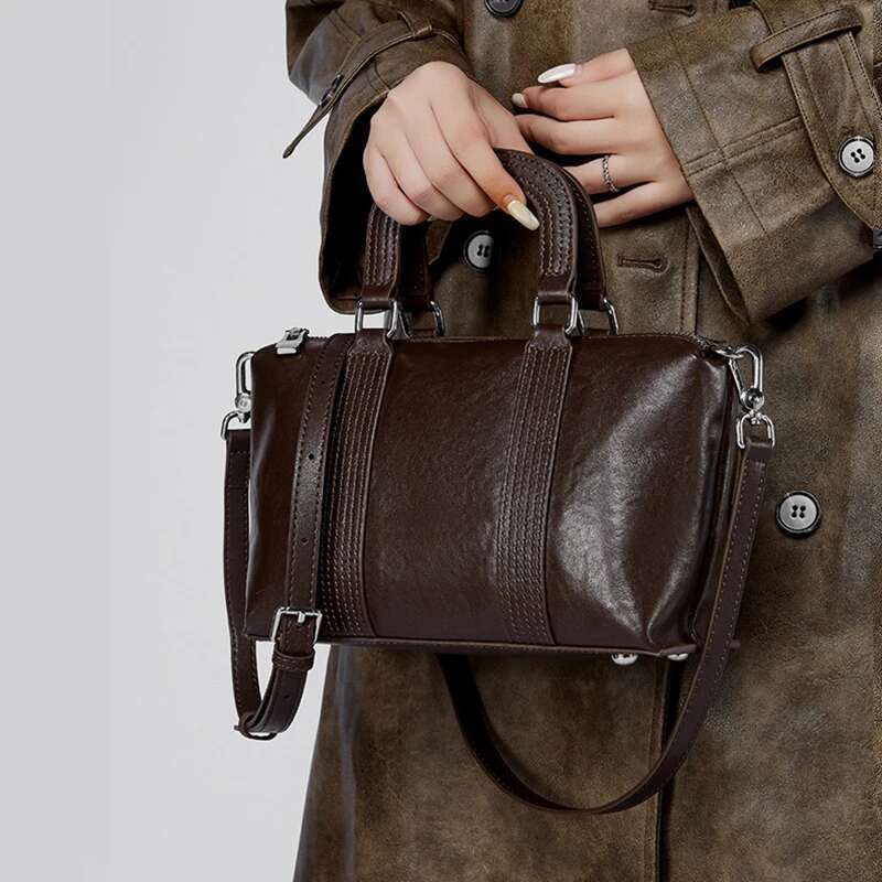 Burminsa Vintage Genuine Leather Pillow Small Shoulder Crossbody Bags For Women 2025 Trend Designer Tote Purses Ladies Handbags