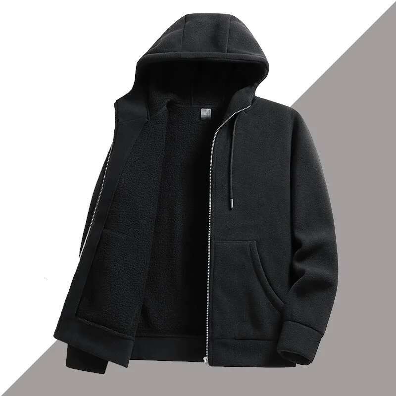 2024 New Autumn Winter Men's Polar Fleece Hooded Coats Male Plus Veet Jackets Men Solid Color Loose Overcoats G557