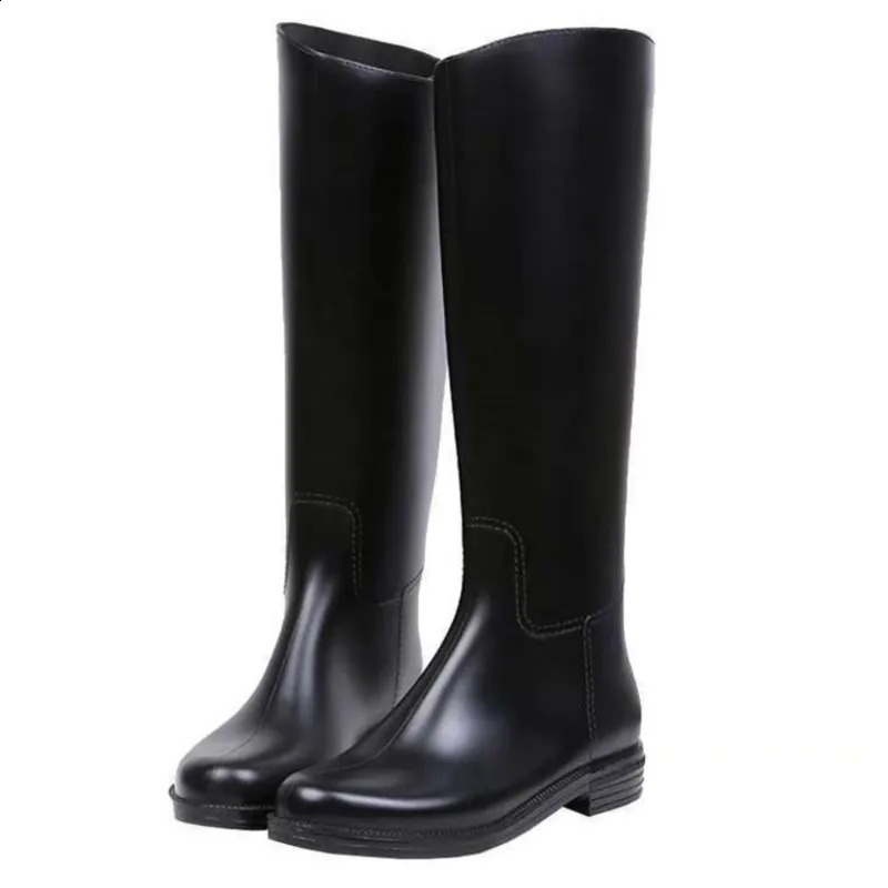 Summer Pvc Black Rain Boots Fashion Adult Rain Shoes High Non-slip Square Heel Water Shoes Wear-resistant Waterproof Rainboots 250213