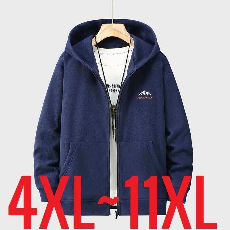 Big Size Clothing Store Polar Fleece Hoodie Men Zip-up Thick Warm Hooded Shirt Male Winter Extra Fat Plus Large 10XL 11XL
