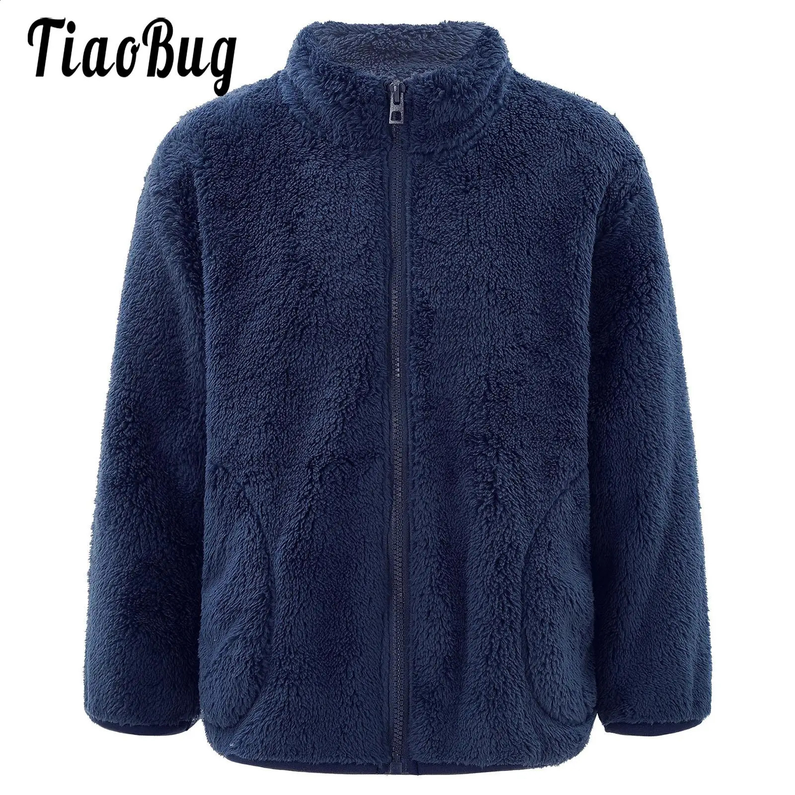 Girl and boy warm wool jacket with full zipper turtle neck top autumn and winter jacket with pockets 2-12 years 250214