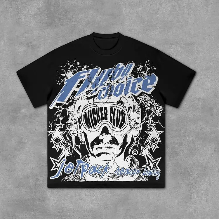 Vintage Fly By Choice Graphic Print 100% Cotton Short Sleeve T-Shirt Men Y2K Summer Vintage Oversize Tshirt Streetwear Women Top 250213