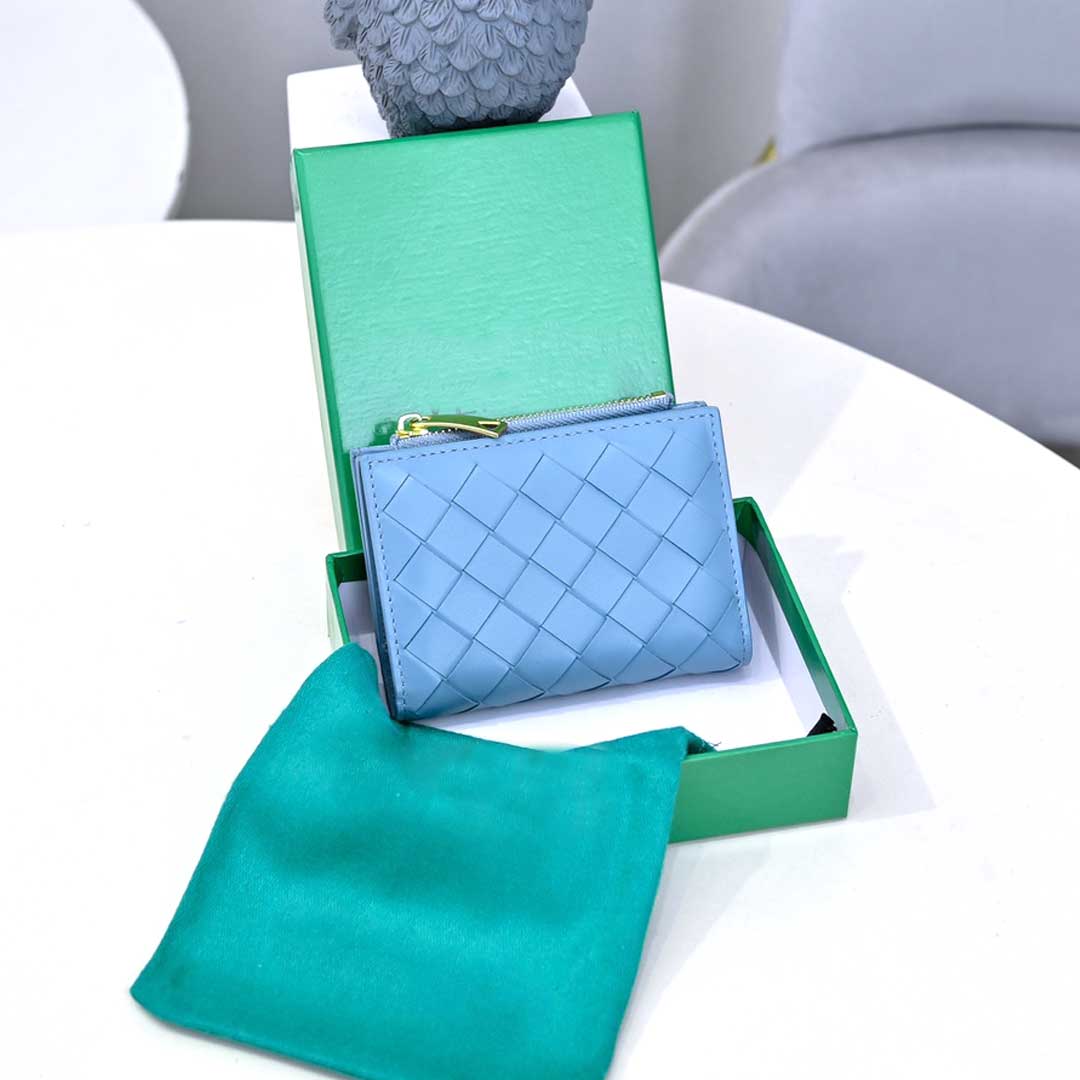 luxury wallet men designer wallets women genuine leather purse woven coin pouch with zipper pocket organizer with box