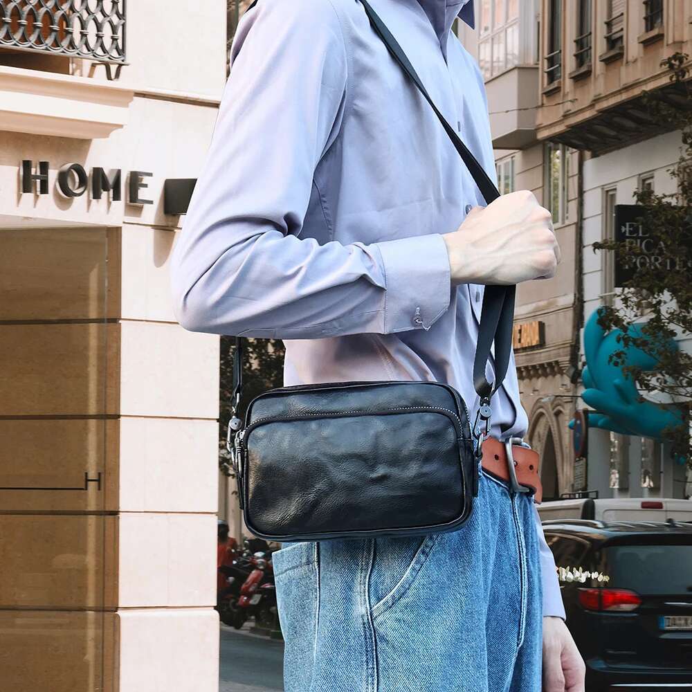 New Cowhide Personalized Trend Men's Small Backpack Commuter Crossbody Square Genuine Leather Advanced Shoulder Bag For Men