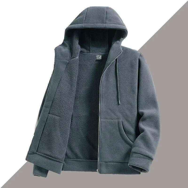 2024 New Autumn Winter Men's Polar Fleece Hooded Coats Male Plus Veet Jackets Men Solid Color Loose Overcoats G557