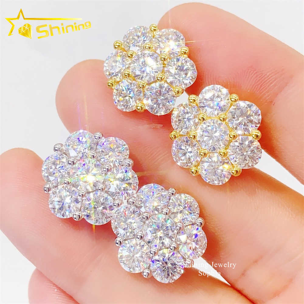 Shining Hot Top Selling Pass Diamond Tester Fine Jewelry 925 Silver 8mm 12mm 15mm Flower Earrings VVS Moissanite Stud Earrings