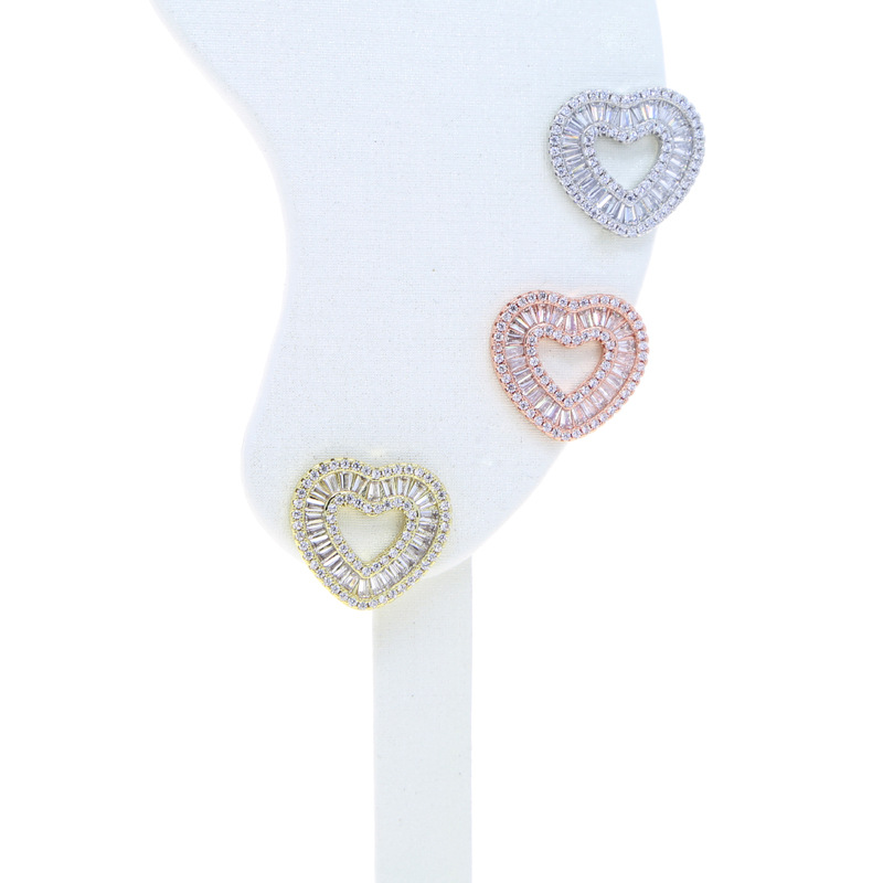 2025 Top Sell Heart Stud Earrings Sparkling Luxury Jewelry 925 Sterling Silver Rose Gold Fill Princess Cut White 5A Cubic Zircon CZ Diamond Party Wome