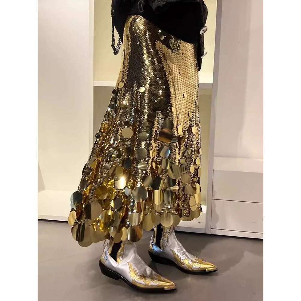 Shiny Party Skirts For Women High Wiast Slimming Patchwork Sequines Temperament A E Skirt Female Fashion Clothing