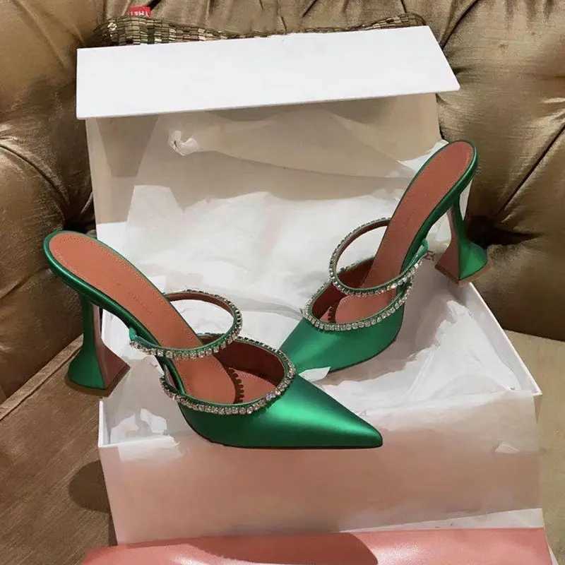 Korean Style Half-drag Wens Fi Rhine Satin Wine Heel Shoes Baotou Slippers Y250215