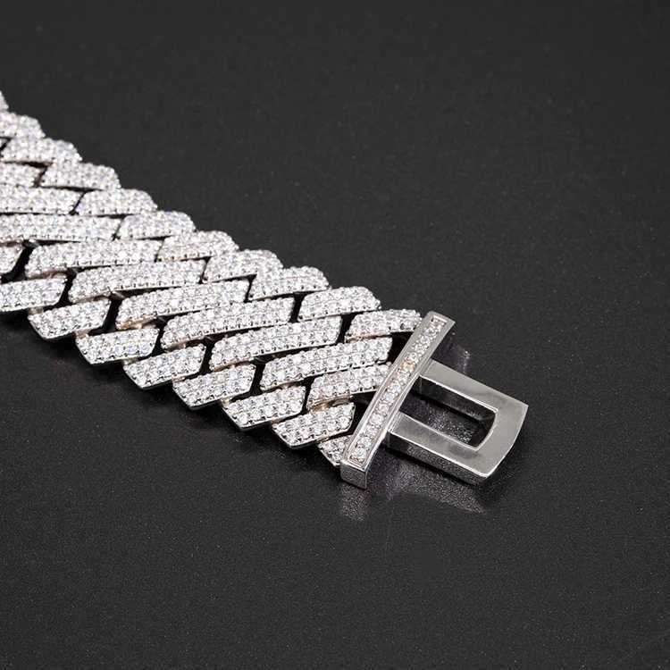 Customized Hip Hop Chain 20mm Width 2rows Cuban Chain S925 Sterling Silver Gold Plated Iced Out Moissanite Mens Link Jewelry