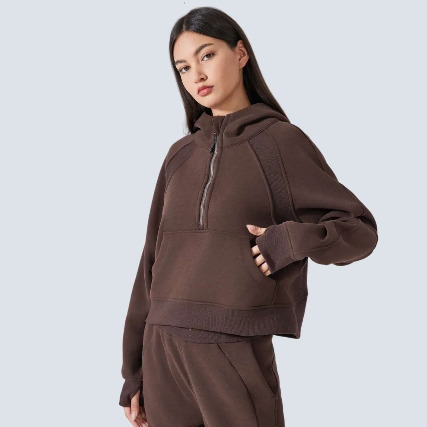 Women's Half-Zip Hoodies Fleece Warm Sweatshirt Sports Jacket with Thumbhole Winter Clothes Fashion Casual Yoga Top Streetwear