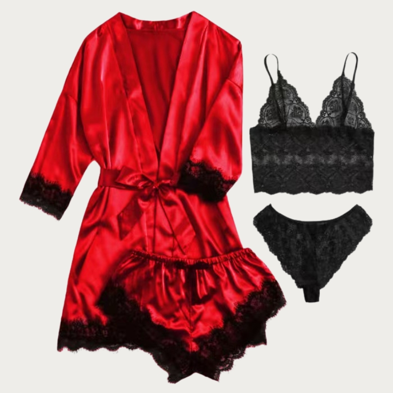 New European and American women's pajamas 4-piece set lace suspender pajamas women's summer set with pajamas and nightgowns