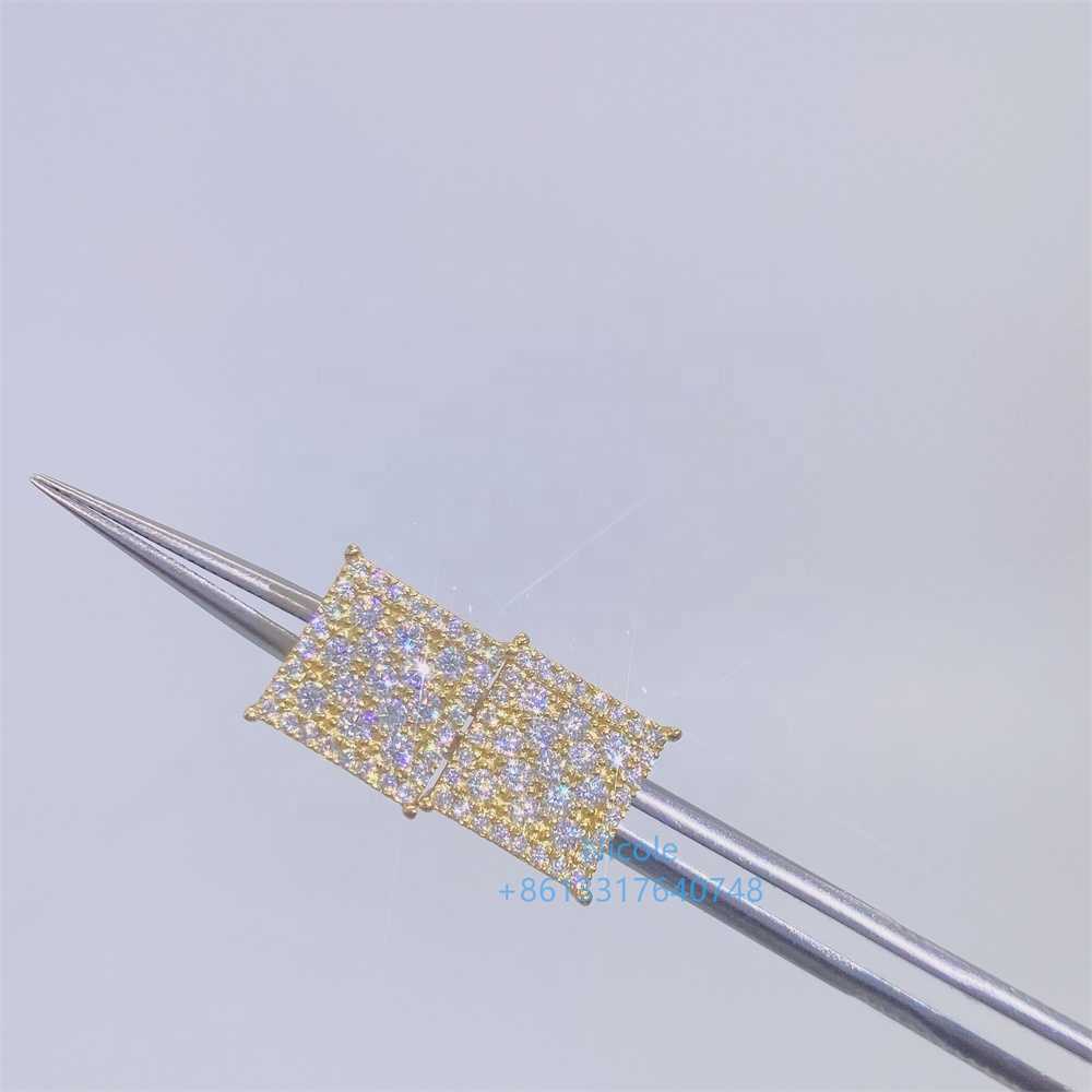 Men jewelry iced out pass diamond tester moissanite new style silver screw back square stud earrings