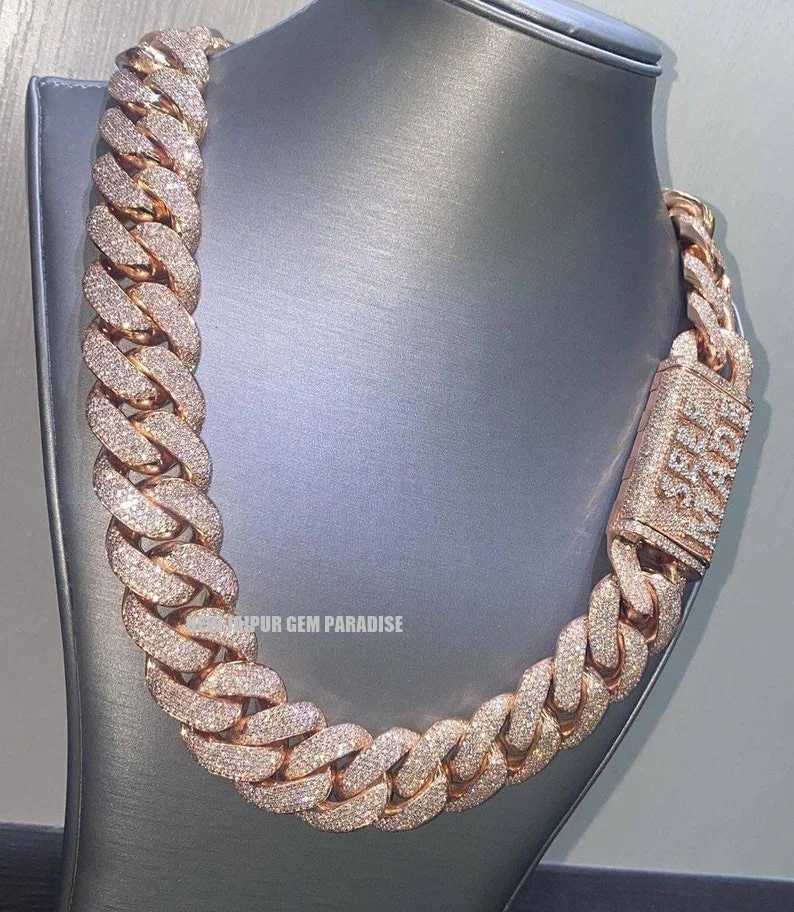 Heavy Quality | 25mm Cuban Link Chain | Vvs Quality Moissanite Diamond | 925 Sterling Silver | Rose Gold Plated | Gift for Him