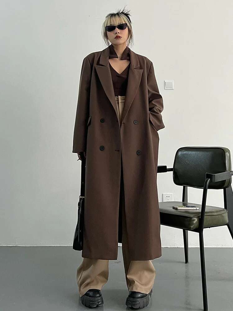 Yellow Big Size Length Blazer Women New Notched Long Sleeve Loose Fit Jacket Fashion Tide Spring Autumn 2025 30A1839