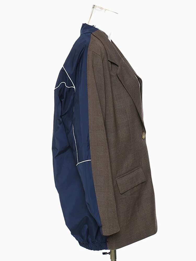 Women White Back Denim Big Size Blazer New Lapel Long Sleeve Loose Fit Jacket Fashion Tide Spring Autumn 2025 1De2306