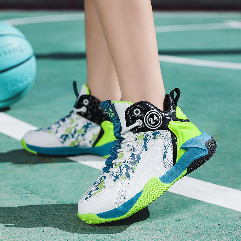 Children's High Top Basketball Shoes for Boy and Girl Number 24 Kid's Sport Trend Sneakers Happysteps Sizes US12.5C-US7Y