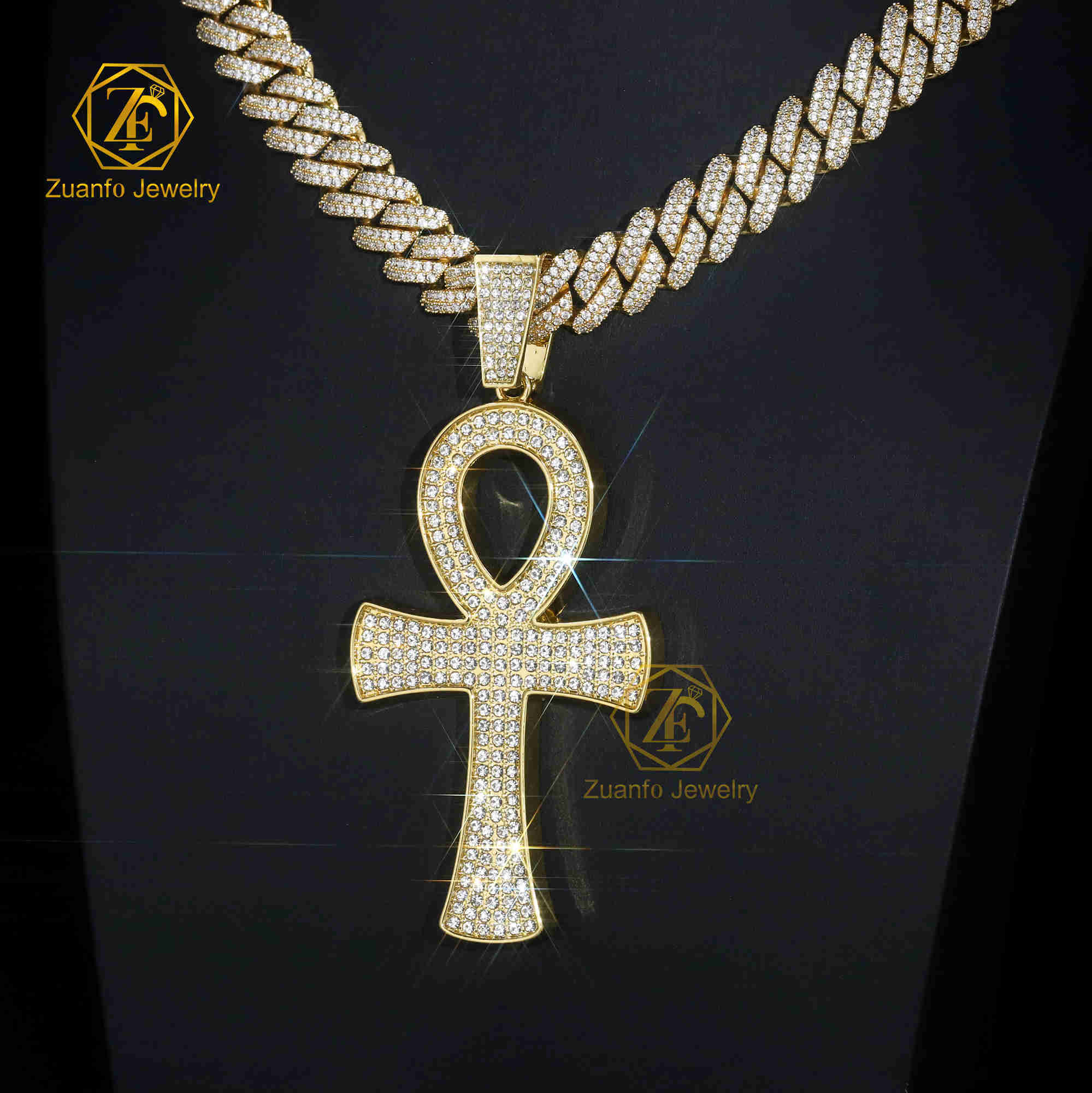 Hiphop Jewelry VVS Diamond Mens Womens 925 Sterling Silver Moissanite Cross Pendant Gold-Plated GRA Certified Perfect Gift