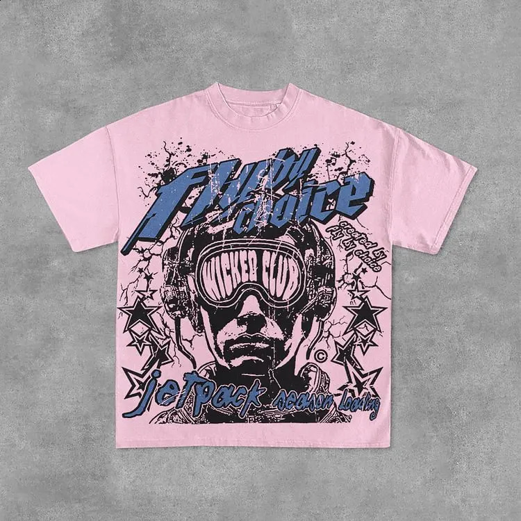 Vintage Fly By Choice Graphic Print 100% Cotton Short Sleeve T-Shirt Men Y2K Summer Vintage Oversize Tshirt Streetwear Women Top 250213