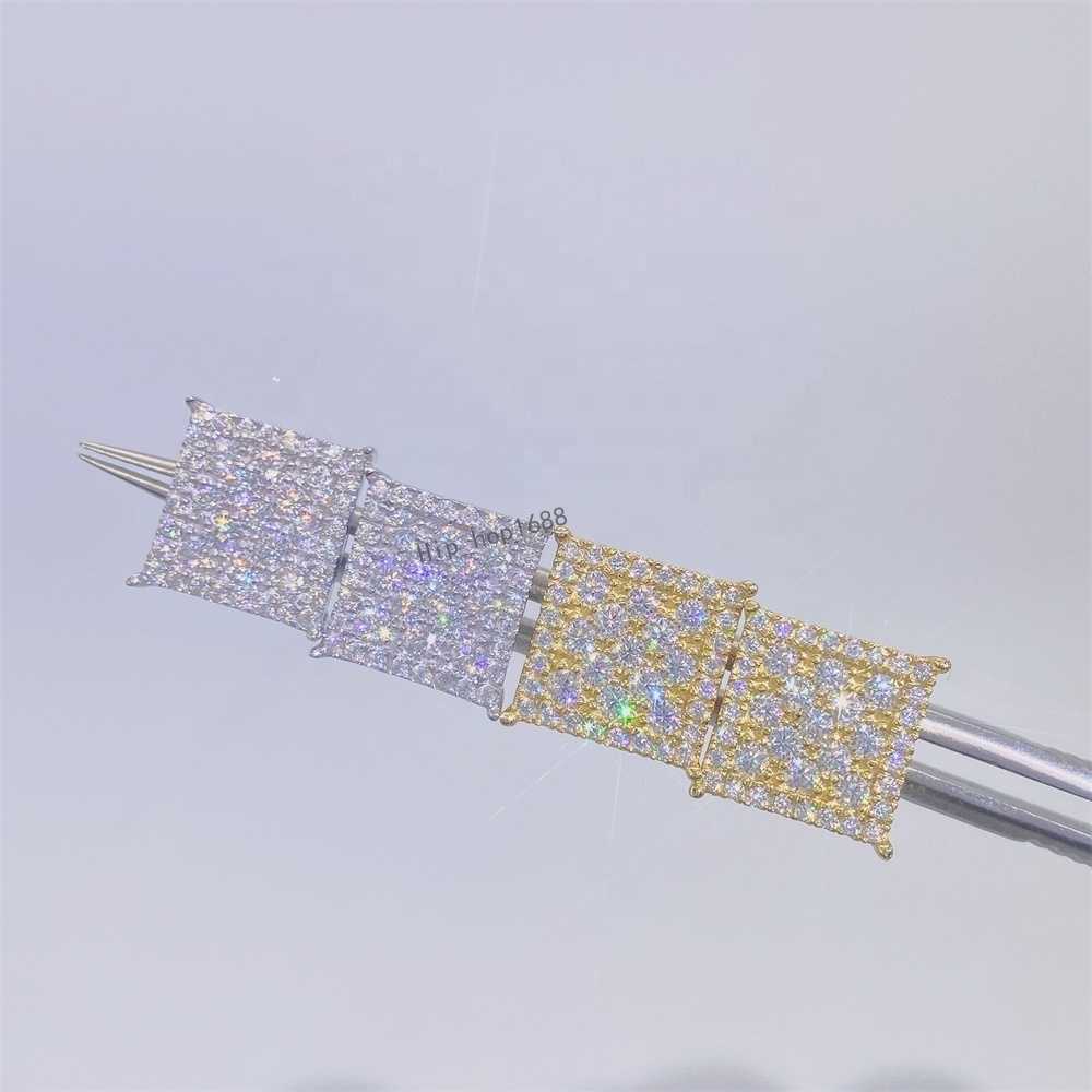Men jewelry iced out pass diamond tester moissanite new style silver screw back square stud earrings