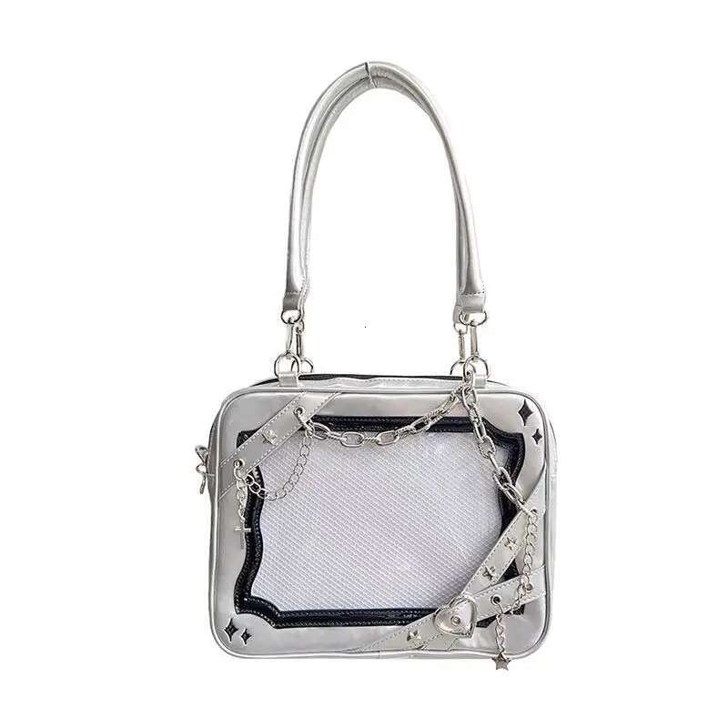 Y2k Aesthetic Patchwork Chain Women's Handbags Vintage Fashion Punk Gothic Underarm Bag Streetwear Transparent Shoulder Ita Bags