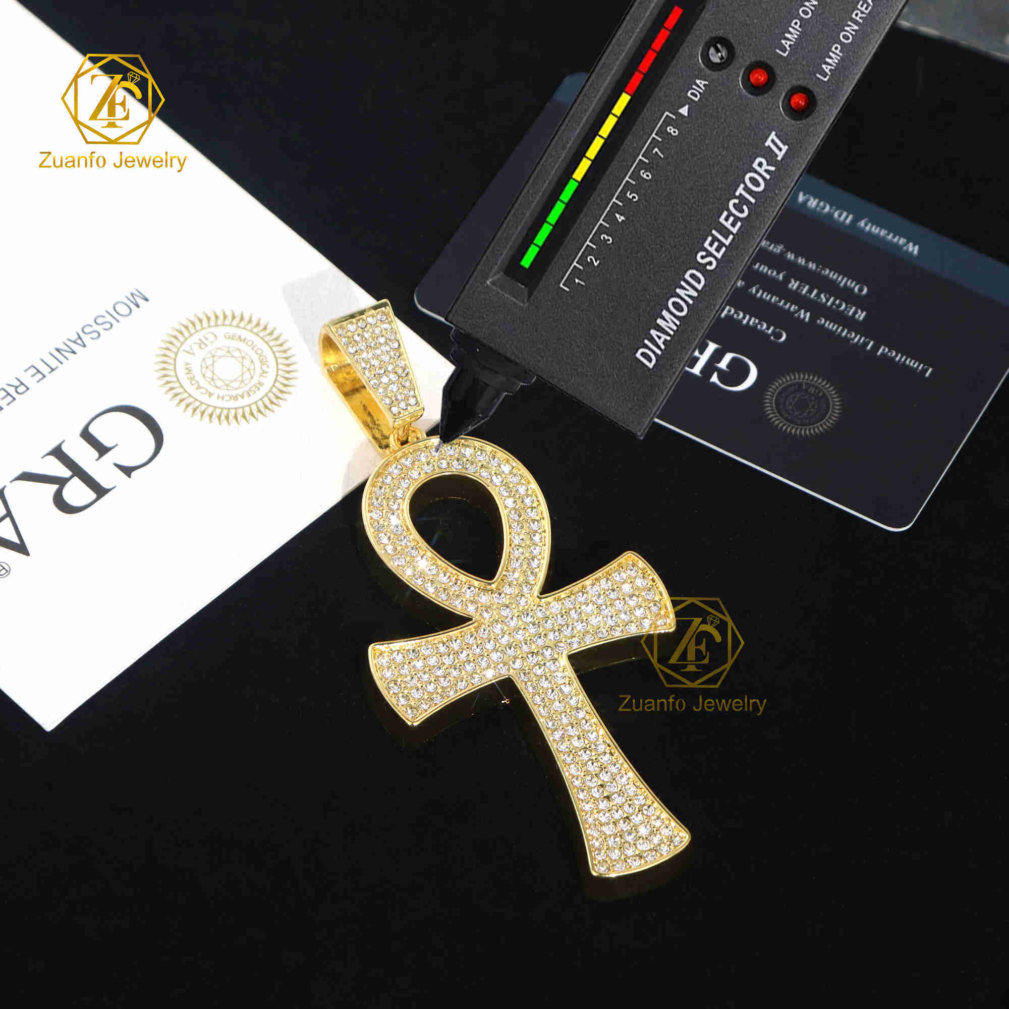 Hiphop Jewelry VVS Diamond Mens Womens 925 Sterling Silver Moissanite Cross Pendant Gold-Plated GRA Certified Perfect Gift