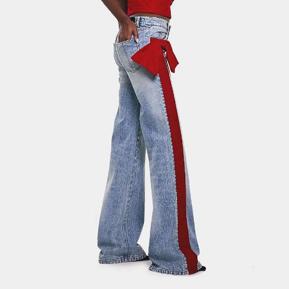 Veet Webbing Splicing Women's Straight Pants Y2k Vintage Washed Commuter Cotton High Waist Jeans 2025 Early Spring New