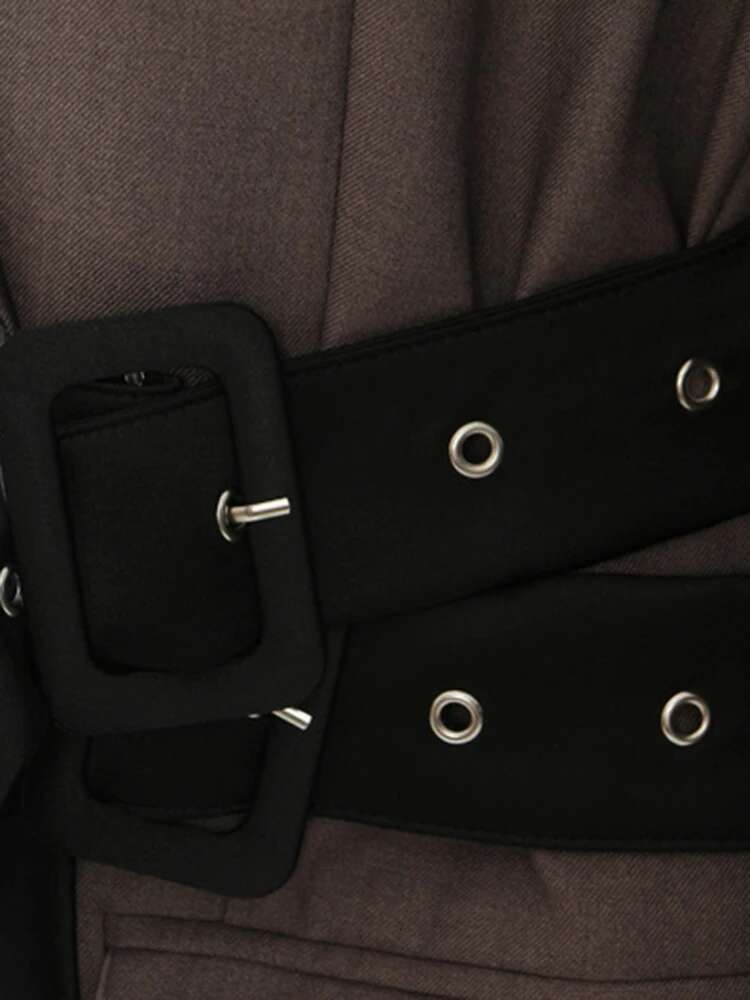 Women Brown Back Button Belted Big Size Elegant Blazer New Lapel Long Sleeve Jacket Fashion Spring Autumn 2025 1Dh7481