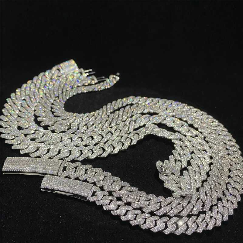 925 Sterling Silver 10mm 12mm 14mm Moissanite Miami Cuban Link Chain Iced Out Bling Hip Hop Moissanite Diamond Cuban Necklace