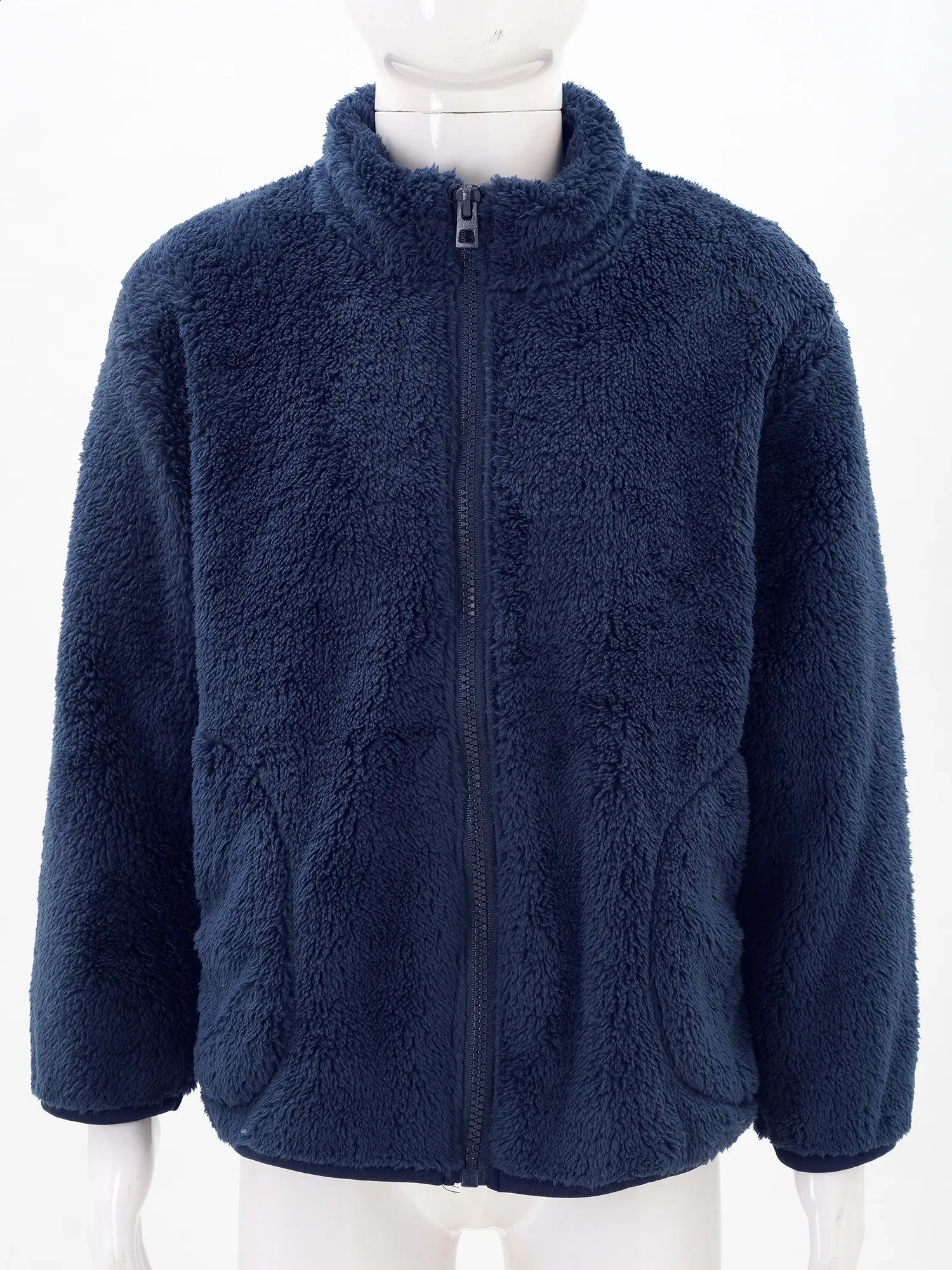 Girl and boy warm wool jacket with full zipper turtle neck top autumn and winter jacket with pockets 2-12 years 250214