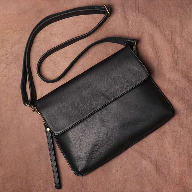 LUOKIR Vintage Genuine Leather Crossbody Men's Fashion Simple Shoulder Messenger Bags Casual Flap Cowhide Clutch Bag