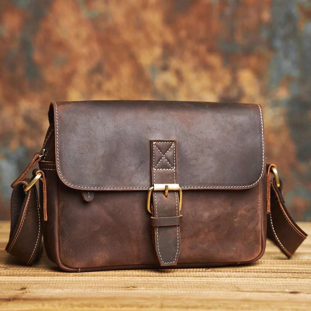 NASVA Genuine Leather Men's Shoulder Vintage Small Crossbody Casual Messenger Outdoor Sports Bag